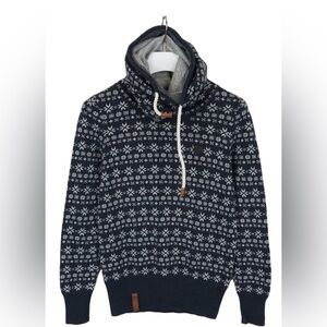 Naketano Navy Snowflake Style 100% Wool Sweater—Double Collar—BEAUTIFUL!  M